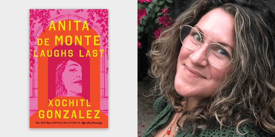 Xochitl Gonzalez with the cover of Anita de Monte Laughs Last