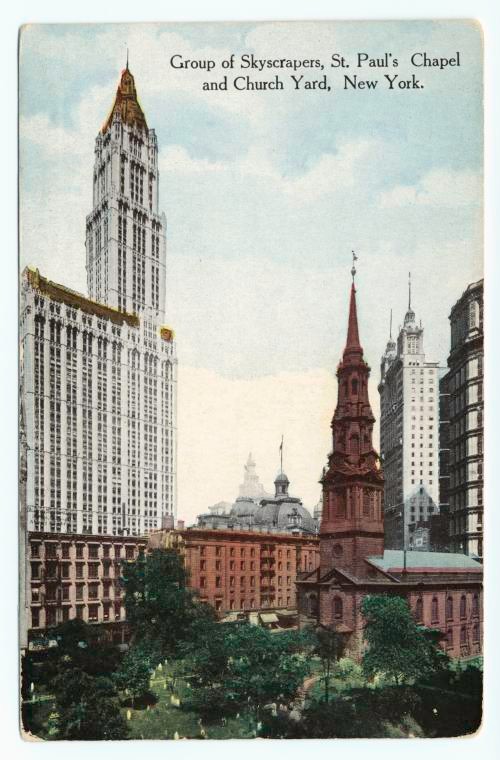 Group of Skyscrapers, St. Paul's Chapel and Church Yard, New York, Digital ID 836379, New York Public Library