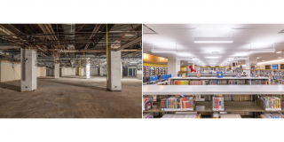 Side-by-side before and after photos of the Stavros Niarchos Foundation Library (SNFL)'s lower level
