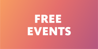 Coral ombre background with bold white text that reads: Free events. 