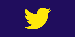Yellow Twitter logo on a deep purple background.
