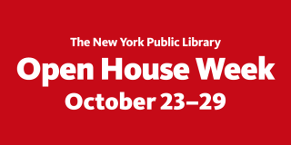 White text on a red background reads: "The New York Public Library Open House Week: October 23–29."