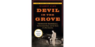 Book cover featuring a historic photo and the book title in large orange text: Devil in the Grove