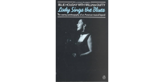 Book cover featuring a historic black-and-white photo of Billie Holiday singing below the book title in blue text: Lady Sings the Blues