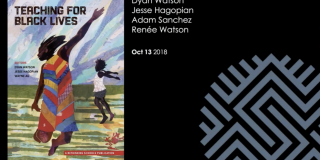 Image for event featuring the Schomburg Center logo and a painting of a Black woman jumping in the air with text that reads: Teaching for Black Lives