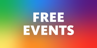 Rainbow ombre background with bold white text that reads: Free Events.