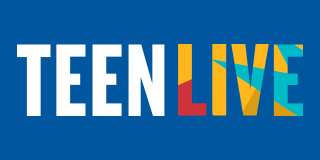 Blue background with stylized text that reads: Teen Live. 