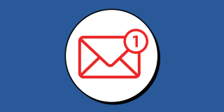 Blue background featuring a stylized comic burst with a red icon of an email notification.