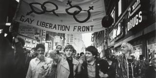 Members of the Gay Liberation Front march on Times Square, 1969. Photo by Diana Davies. Manuscripts and Archives Division.