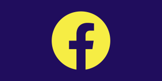 Yellow Facebook logo on a deep purple background.