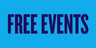 Indigo text on a blue background reads: "Free Events."