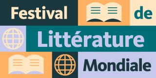 French language World Literature Festival graphic featuring globe and book icons in orange, lavender, and green tones.